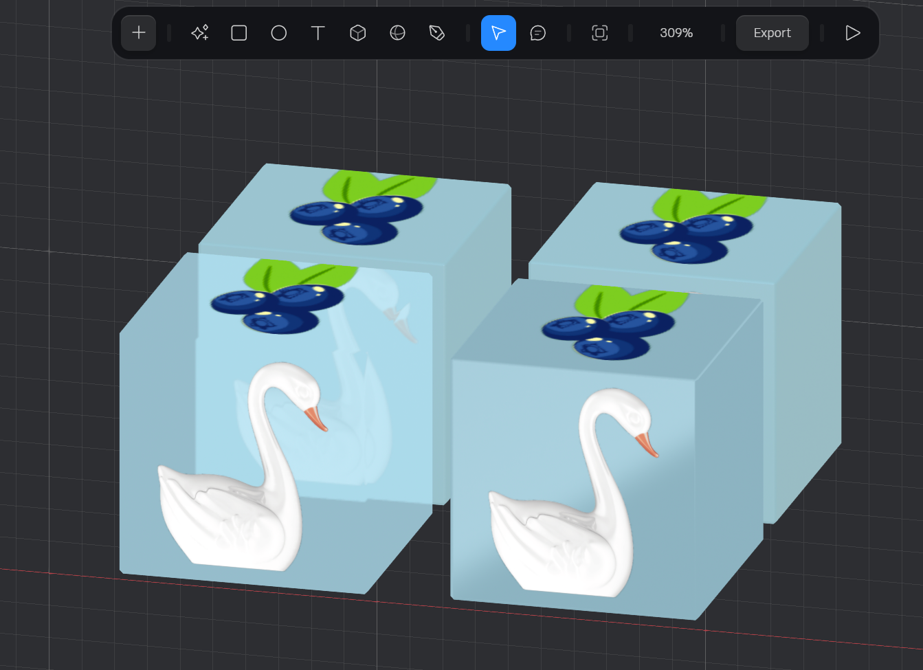 
      
      In terms of the texture when intergate the icons on the cube surface, my goal is trying to find the best one that has both visual and graphics elements. For instance, the texture of the glass has certain type of transparency that shows on the cube; the matcap texture has both solid and reflex factor on the cube. That have become my final choice evidently.